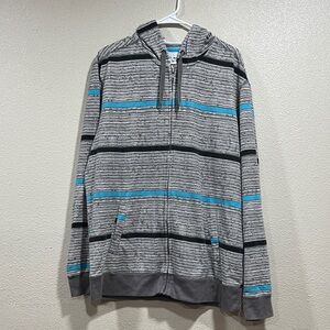 Chalc Men's Gray Zip-Up Hoodie with Blue Stripes